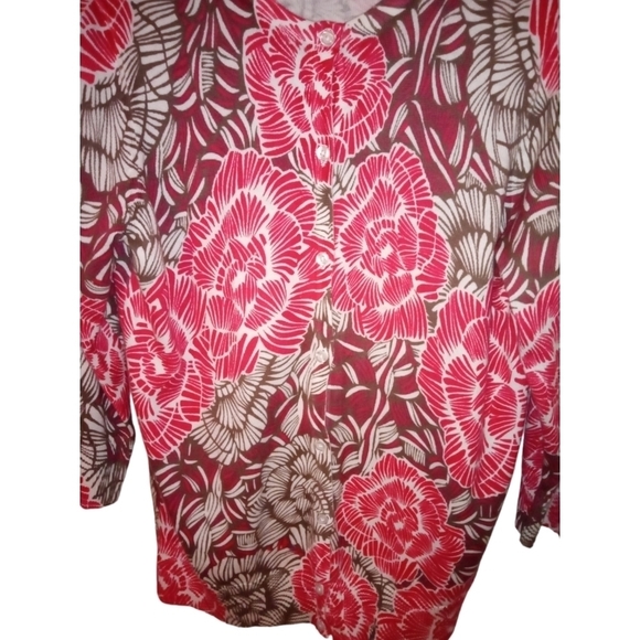 Pink Floral Cardigan Barbiecore Croft & Barrow 3/4 Sleeve Button Front M - Picture 3 of 8